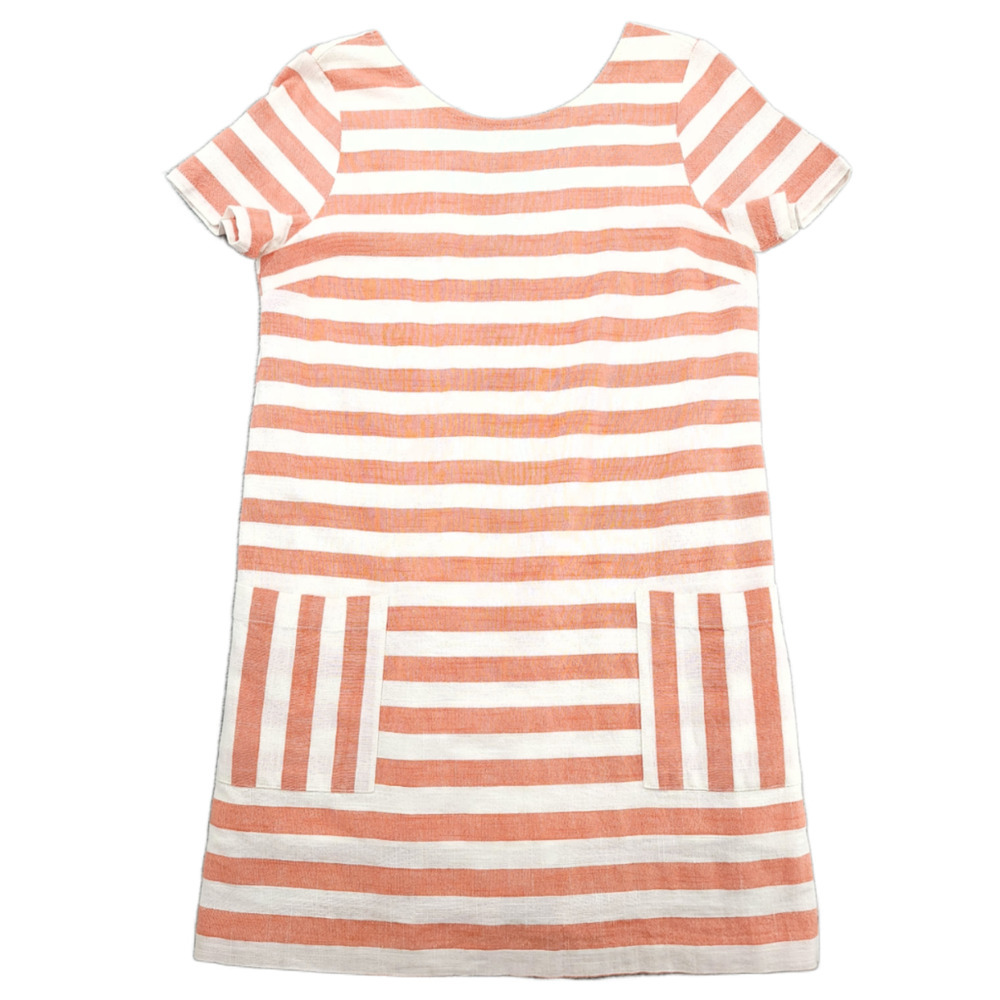 Gilli Orange White Stripe Button Back Linen Shift Dress Size Medium
